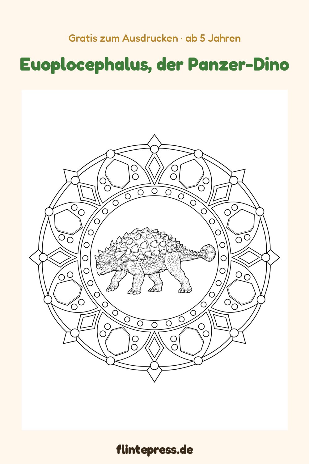 Dino-Mandala „Euoplocephalus, der Panzer-Dino“ zum Ausmalen