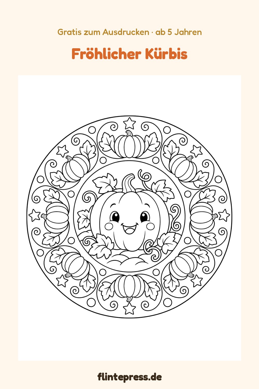 Halloween-Mandala „Fröhlicher Kürbis“ zum Ausmalen