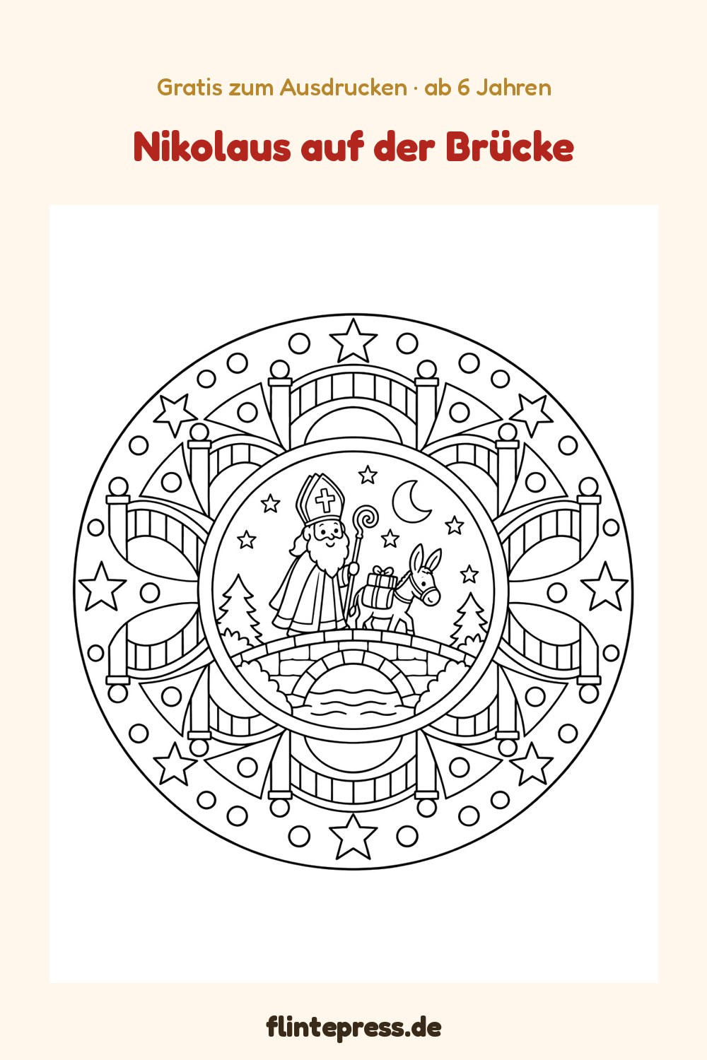 Nikolaus-Mandala „Nikolaus auf der Brücke“ zum Ausmalen