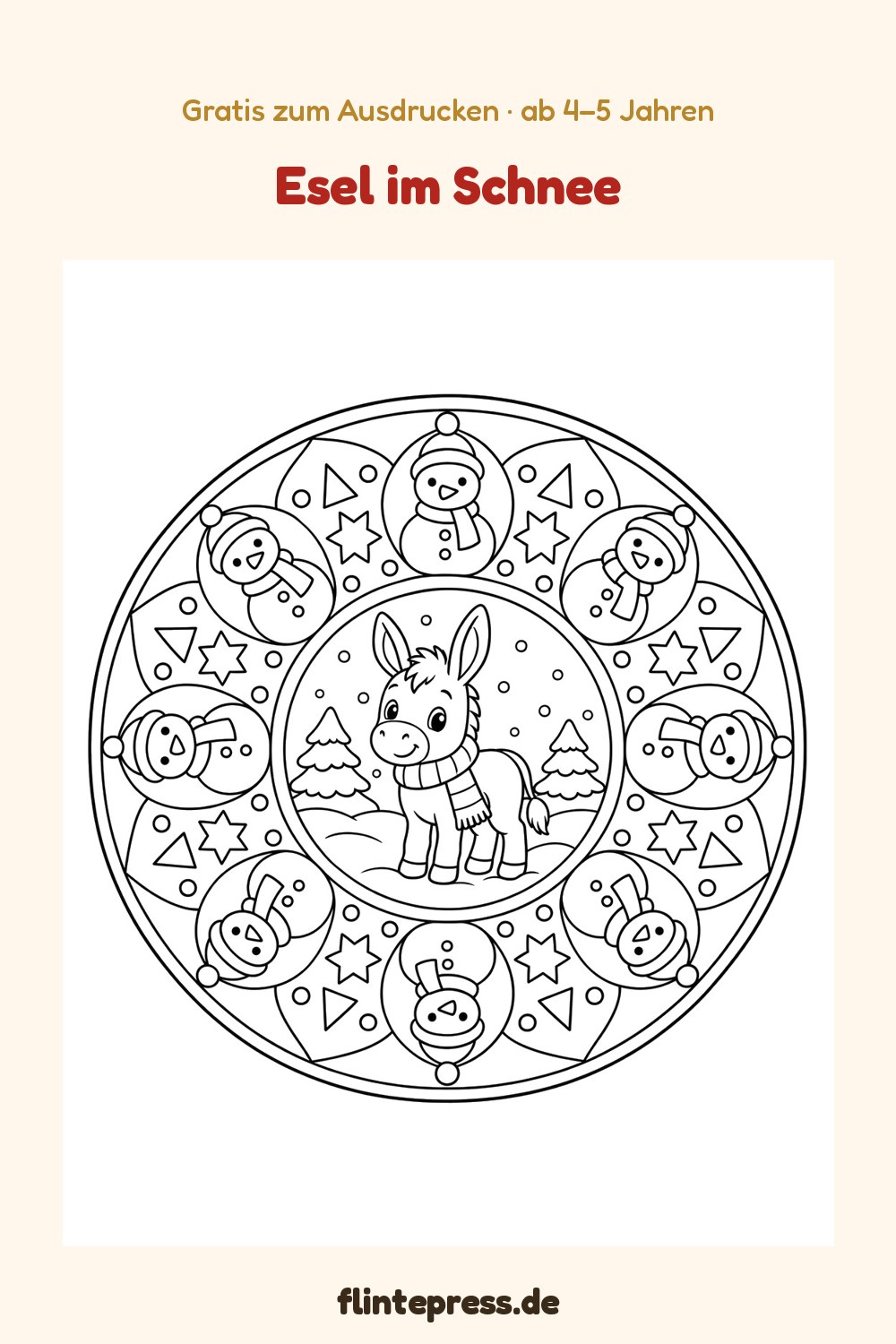 Nikolaus-Mandala „Esel im Schnee“ zum Ausmalen