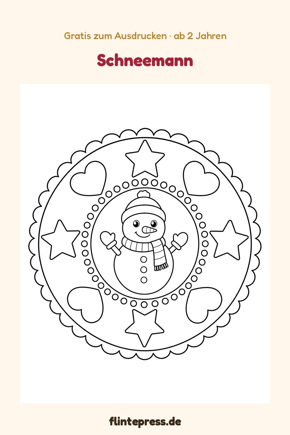 Weihnachten-Mandala „Schneemann“ zum Ausmalen